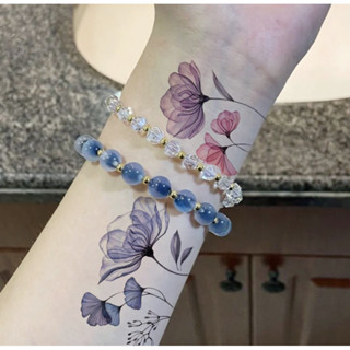 New!! สติกเกอร์ แทททู รอยสัก นำเข้า tattoo sticker  ดอกไม้สีม่วงอ่อน Medium blue  **กันน้ำ