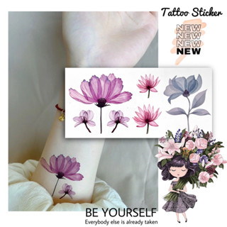 New!! สติกเกอร์ แทททู รอยสัก นำเข้า tattoo sticker  ดอกไม้สีม่วงอ่อน  **กันน้ำ