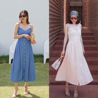 Knock Knock!! Sth Super Cute💘Camisole Buttons Maxi Dress 💙(690฿ฟรีส่ง) เดรสสายเกา สายเดี่ยว คอวี กระดุมหน้า studioX2