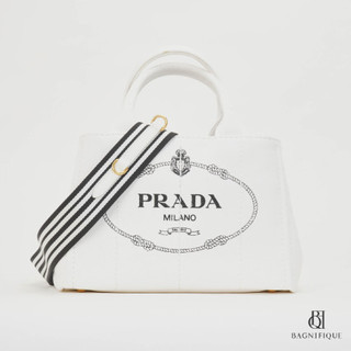 PRADA CANAPA TOTE 28 WHITE DENIM GHW