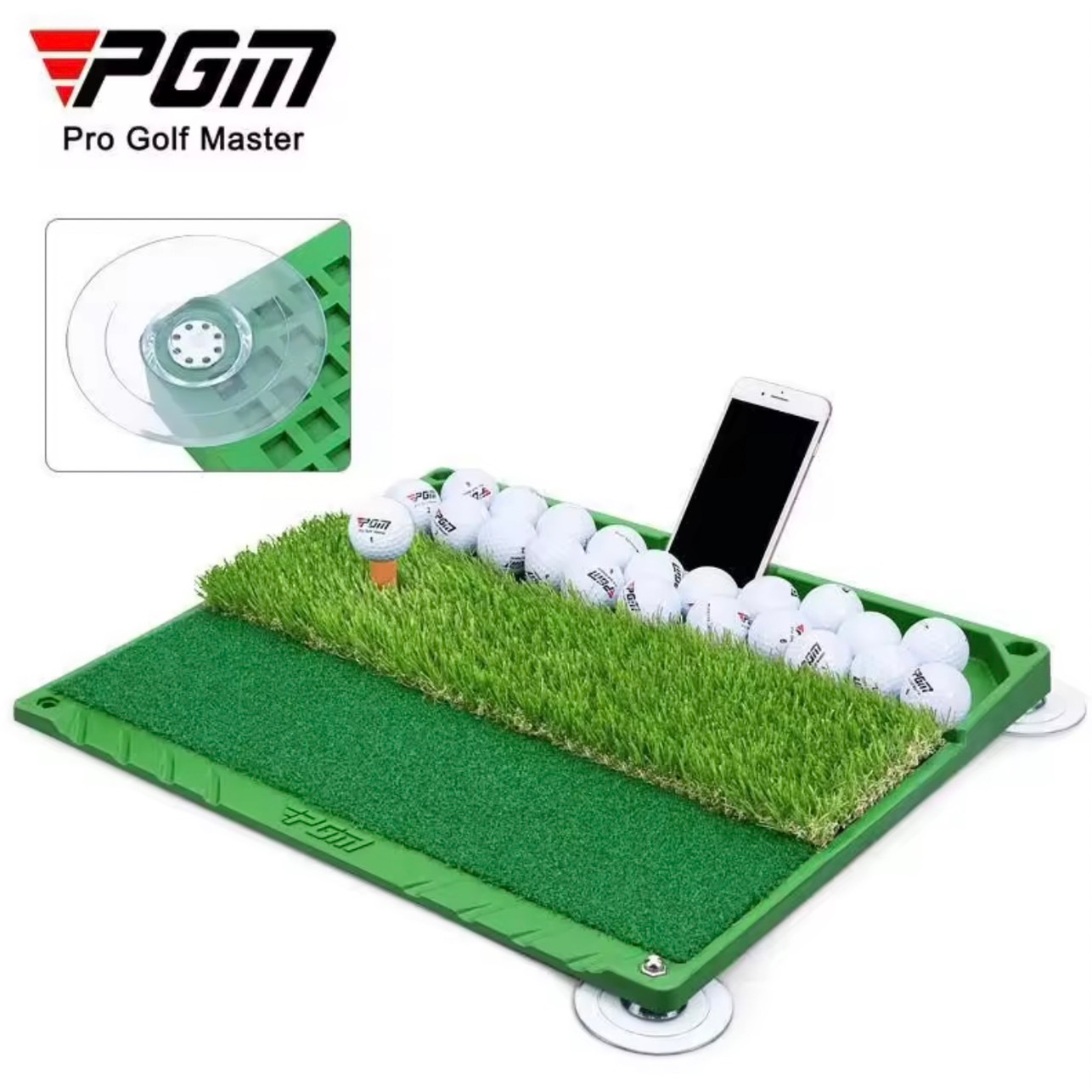 พรมซ้อมไดร์ฟ PGM golf training hitting mat แบบมีถาดวางลูกกอล์ฟ ช่องวางโทรศัพท์ ไว้อัดวิดิโอ DJD034