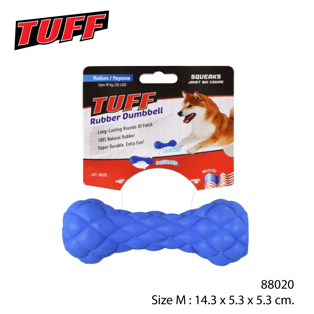 TUFF Rubber Dog Toy ของเล่นสุนัข ของเล่นดัมเบลยาง กระดูกยาง บีบมีเสียง สำหรับสุนัขทุกสายพันธุ์ Size M (Dummbell / Bone) ราคา ถูกที่สุด ดีลบีเคเค แกลเลอรีภาพที่ 2