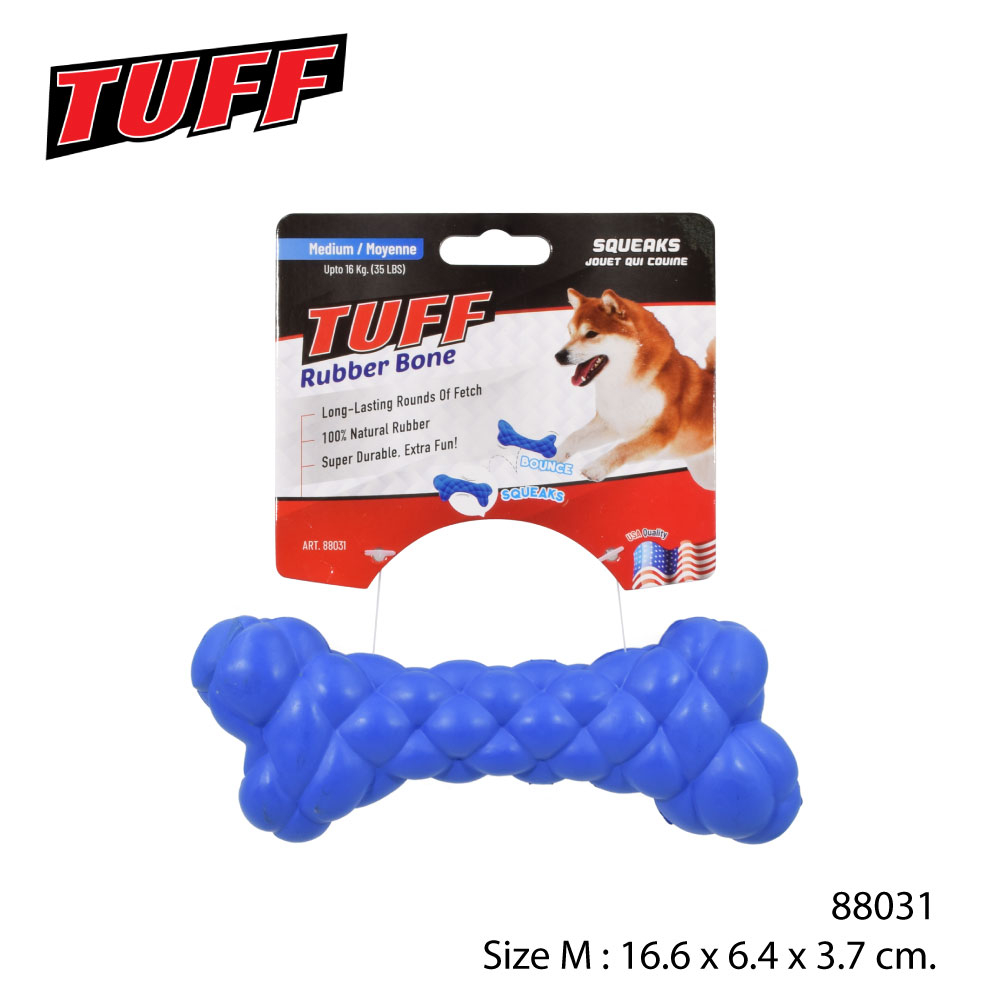 TUFF Rubber Dog Toy ของเล่นสุนัข ของเล่นดัมเบลยาง กระดูกยาง บีบมีเสียง สำหรับสุนัขทุกสายพันธุ์ Size M (Dummbell / Bone)