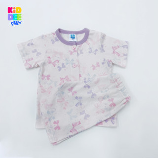 KiddeeCrew ชุดนอนเด็ก แขนสั้นขาสั้น สีชมพูลายโบว์ เหมาะสำหรับอายุ 1-12 ป