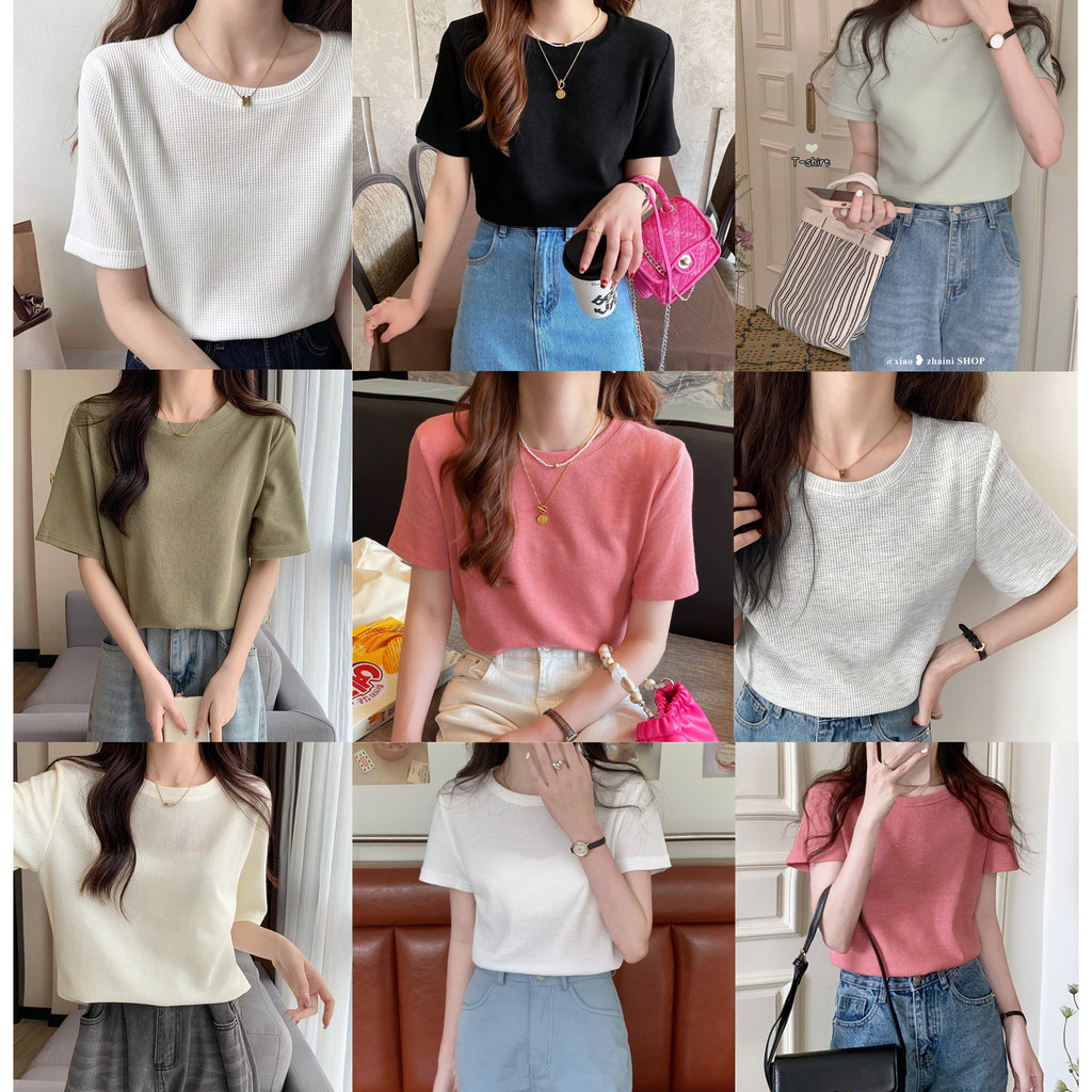 [ O2 ] ไม่ต้องรีด เสื้อยืดคอกลม ผ้าวาฟเฟิล ใส่สบาย เนื้อผ้าออกนุ่ม และเบา แมชทุกลุค