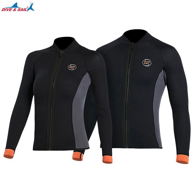 Dive&sail Wet suit for scuba diving 3 mm. เวทสูท หนา 3mm  Top ครึ่งตัวบน ขอบแขนสีส้ม