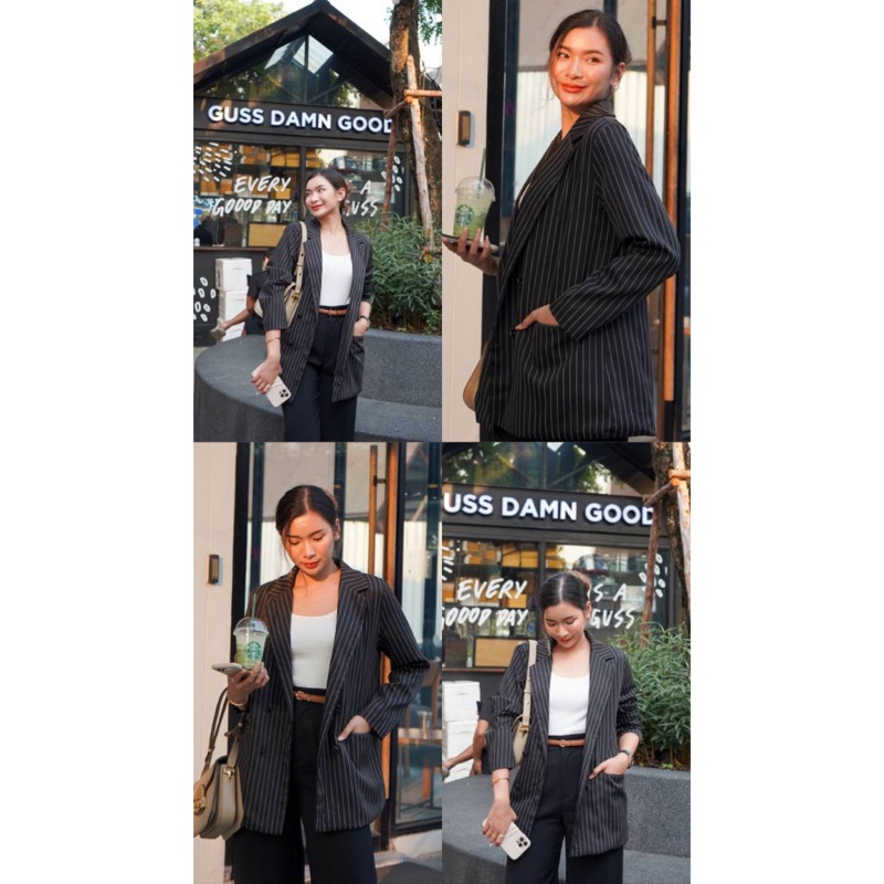New... Blazer ลายริ้วสีดำ