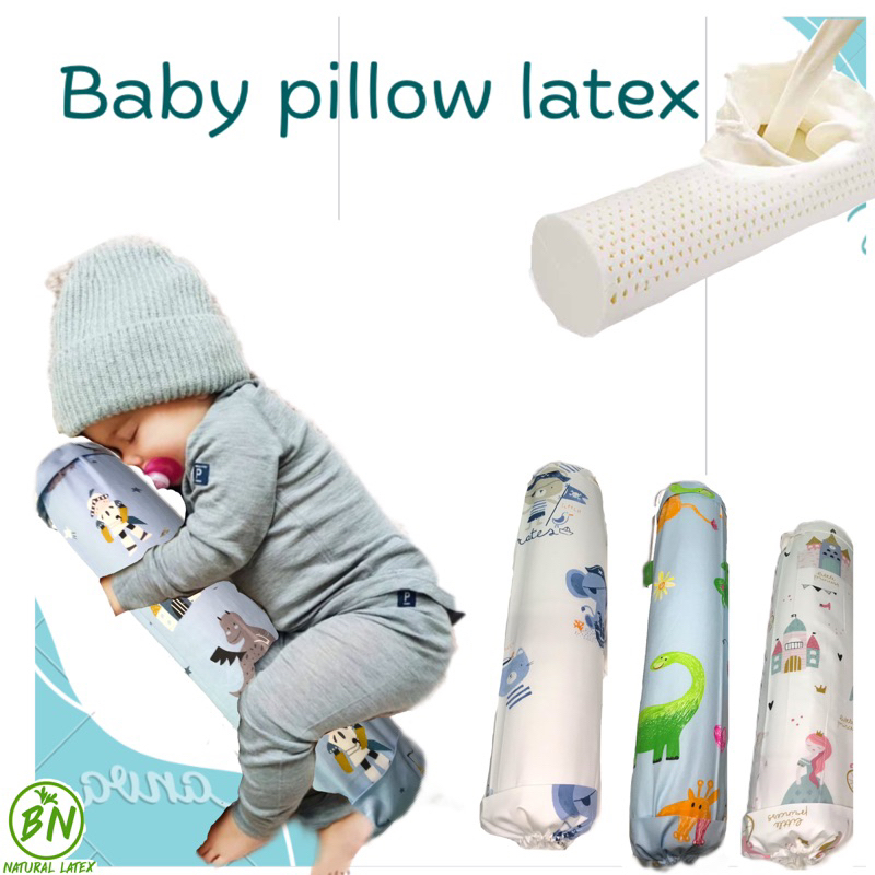 หมอนข้างเด็ก ยางพาราแท้100% หมอนกันสะดุ้ง ช่วยปรับท่านอนตะแคง ไม่มีไรฝุ่น ปลอกผ้าคอตตอลถอดซักได้