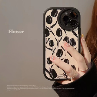 💕พร้อมส่ง💕iPhone 14 13 12 11 Pro Max เคส for เคสไอโฟน11 ความรู้สึกขั้นสูง บางเบาพกพาง่าย สีดำ ดอกกุหลาบ กันกระแทก Case