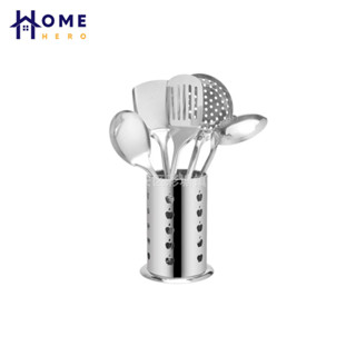 HomeHero เซตอุปกรณ์เครื่องครัว 5 ชิ้น พร้อมกระบอกทรงกลมมีรูระบาย Stainless Steel Kitchen Utensil 6PCS Set