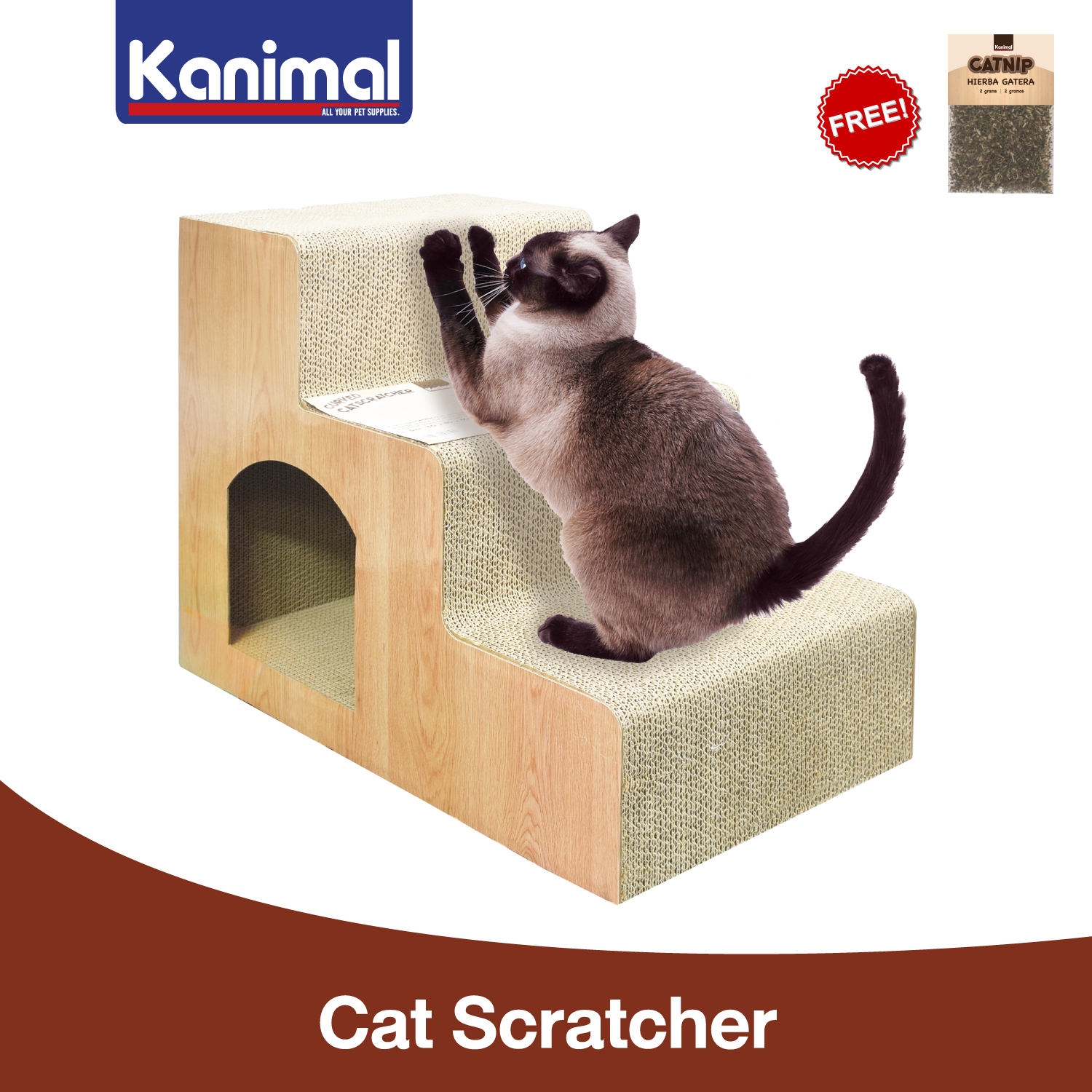 [CS-1234] Kanimal Cat Toy ของเล่นแมว บันไดลับเล็บแมว Giant Step สำหรับขึ้นเตียง โซฟา รับน้ำหนักได้ 70 Kg. 60x40x50 ซม.