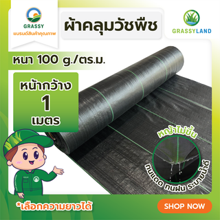 GRASSYLAND ผ้าคลุมดินกันวัชพืช (พลาสติกคลุมหญ้า) ตรา GRASSY / หน้ากว้าง 1 เมตร น้ำหนัก 100 แกรม ยาว 100 เมตร