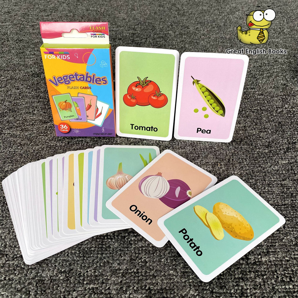 พร้อมส่ง แฟลชการ์ด รวม คำศัพท์เกี่ยวกับผัก จำนวน 36 ใบ Vegetables Flashcards  ขนาด 7.6x11.7 cm กระดาษแข็งภาพสี