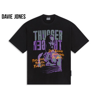 DAVIE JONES เสื้อยืดโอเวอร์ไซส์ พิมพ์ลาย สีดำ Graphic Print Oversize Extra T-Shirt in black WA0159BK