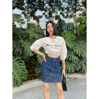Set 2 Pcs. เซ็ทเสื้อผ้าเชิ้ตน้อลกาเบกาเบ คอปกแต่งเพชร ช่วงเอวเป็นจั๊มรูดได้ค่ะ