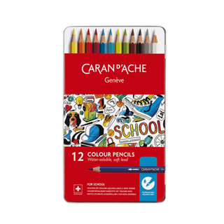 (KTS)สีไม้ระบายน้ำ 12 สี CARAN D`ACHE Geneve - For School (กล่องเหล็ก)