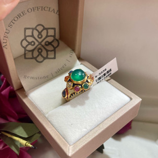 💥แหวนพลอยแท้ โมราเขียวนพเก้า พลอยเสริมราศี 92.5% ถมทอง24k  A…