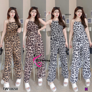 J18650 set 2ชิ้น เสื้อสายเดี่ยว ผูกหลัง ลายเสือ + กางเกงขายาว set 2 pieces, camisole, tie back, tiger pattern + trousers