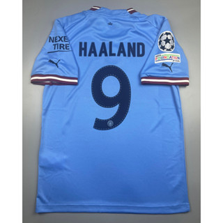 เสื้อบอล แฟนบอล แมนซิตี้ เหย้า 2022-23 พร้อมเบอร์ชื่อ 9 HAALAND อาร์ม แชมเปี้ยนลีค ครบชุด