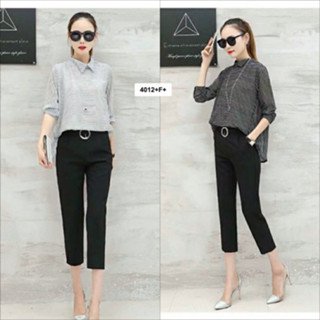 CS4012 Set 2 ชิ้น เสื้อริ้ว+กางเกงขากระบอก Set 2 pieces. Striped shirt + straight leg pants.