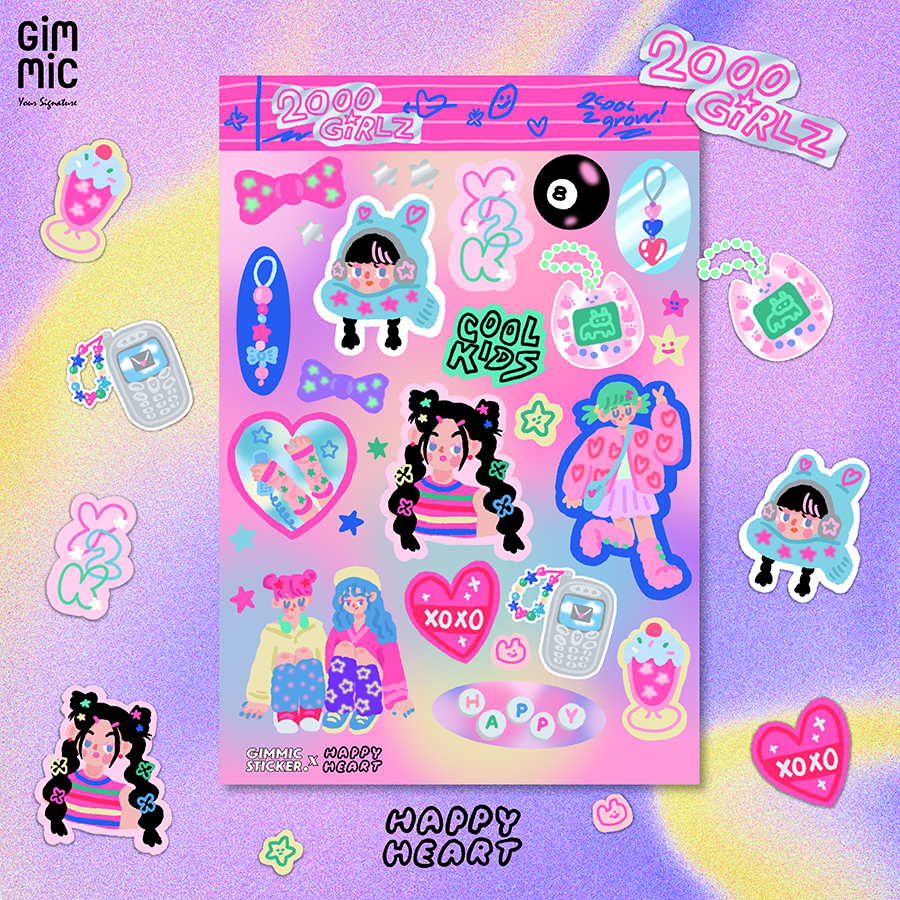 Y2K Sticker ✨🎀 2000 GIRLZ 🍭✨ Sticker Sheet A5 สติกเกอร์เนื้อด้านไดคัทแบบแผ่น (Gimmic ✖️ Happy.Myhear