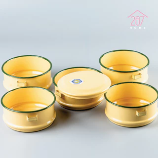 ปิ่นโตเคลือบสีเหลือง ปิ่นโตทำบุญ 12cm x 3ชั้น 4ชั้น และ 5ชั้น ตรากระต่าย