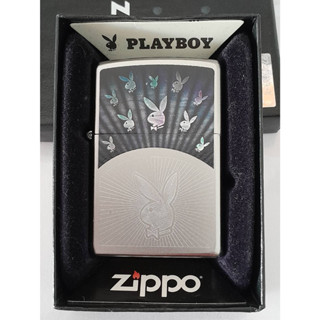 ZIPPO 49002 PLAY BOY  SATIN CHROME COLOR IMAGE LASER ENGRAVE   สีเงินผิวโครเมี่ยมลายแบบสกรีน+เลเซอร์  ผลิตปี2019