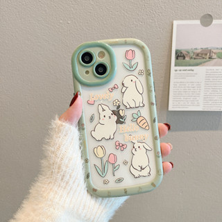 สต๊อคไทย พร้อมส่ง #เคสไอโฟน iphone 11-14Promax 🌷 เคสกระต่ายใสขอบเขียว