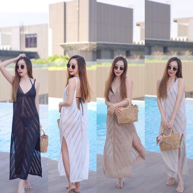 เดรสไหมพรม เดรสสายเดี่ยว ใส่คลุมชุดว่ายน้ำ (รุ่นฟันปลา)