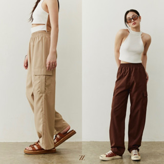 July7.th - JLJ219 Elastic Flap Pocket Cargo Pants - กางเกงขายาวคาร์โก้เอวยางยืด