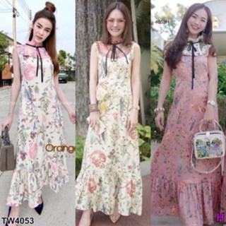 CS4053 แม็กซี่เดรสยาวแขนกุดมีเชือกผูกโบว์#รวม11Long sleeveless maxi dress with bow tie #Total 11