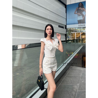 STY 95020 เซ็ต เสื้อ+กางเกง เซตเสื้อเเขนกุด เเต่งโบว์