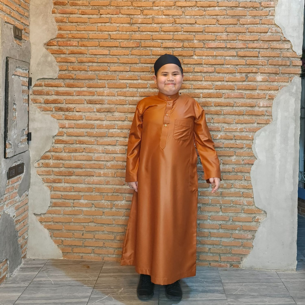 โต๊ปเด็กผู้ชายแขนยาวคอตั้ง มีกระดุม ผ้าสปันขัดเงา ชุดแขกเด็ก ใส่ออกงานบุญอิสลาม BA15วาริสมุสลิม EP1. - รูปที่ 2