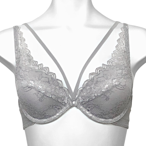 Annebra บราเสริมทรง ตะขอหลัง คอวี มีโครง เสริมฟองน้ำ Push up Mold bra V Neck รุ่น AB1-568 สีเทา,สีดำ