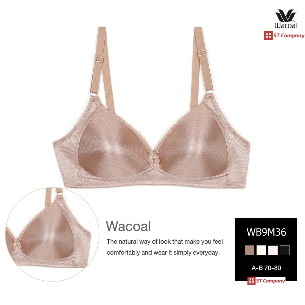 Wacoal Basic Bra รุ่น WB9M36 สีขาวครีม (Cream) ไม่มีโครง ไม่เสริมฟองน้ำ ไร้โครง เก็บทรงดี ตะขอ 2 แถว