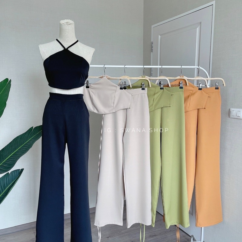 ชุดเซทผูกหลังขายาว สีครีม จากร้าน swanashop