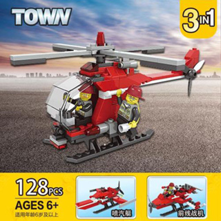 ProudNada Toys ตัวต่อ ดับเพลิง เฮลิคอปเตอร์(ประกอบได้ 3 แบบ) JIE STAR TOWN 3in1 FIRE RESCUE 128 PCS 22030