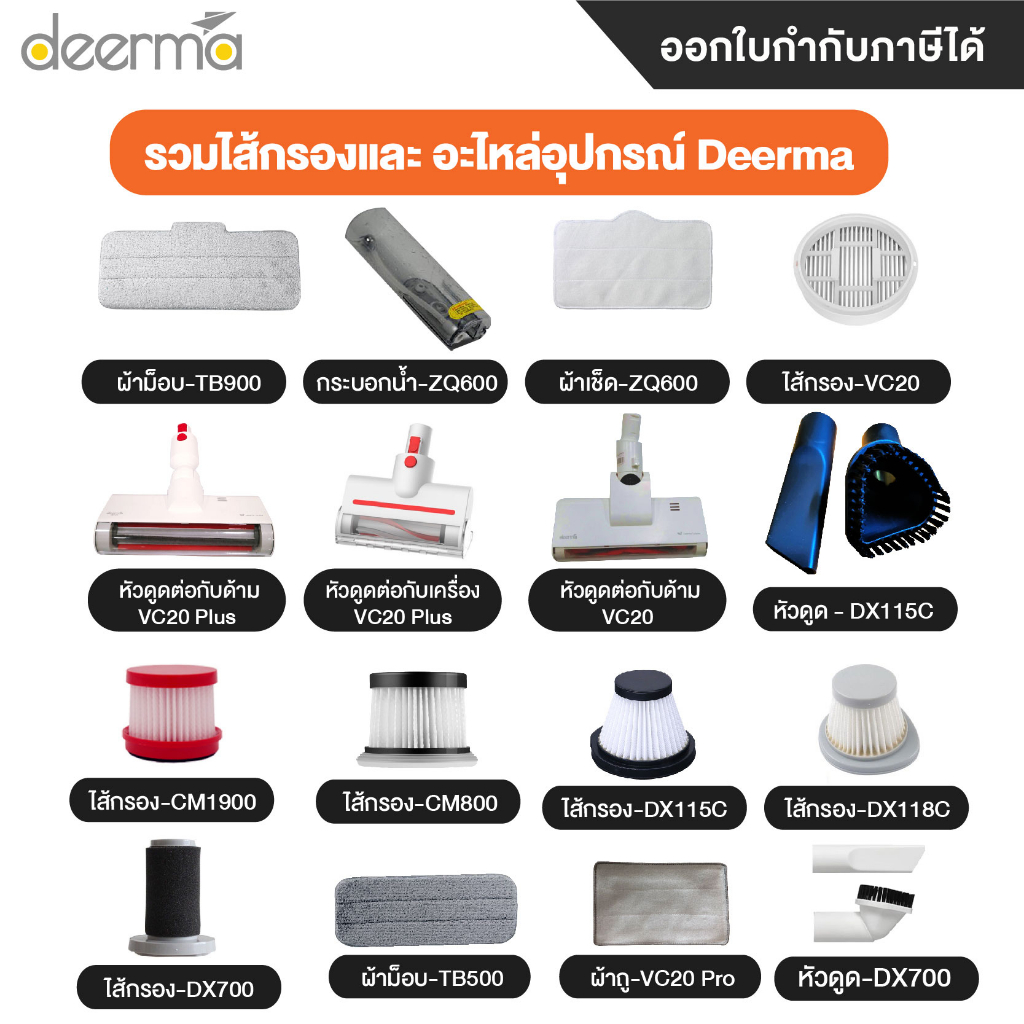 Deerma รวมไส้กรอง อะไหล่อุปกรณ์ เครื่องดูดฝุ่น รุ่น TB900 ZQ600 VC20 DX115C DX118C DX700 CM800 DX300