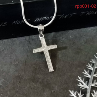 MT จี้ไม้กางเขน ประดับเพชรสวิส ตัวเรือนเงินแท้ ชุบทองคำขาว Solid 925 Sterling Silver Cross Pendant (rpp001-02) MT Jewelry มณีธารา