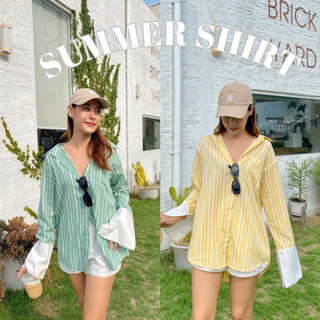 ( 𝟗.𝟗 BP100PAY ลด 25% ) 𝗦𝗨𝗠𝗠𝗘𝗥 𝗦𝗛𝗜𝗥𝗧 เสื้อเชิ้ต ทรงoversize (สีจริงรูปสุดท้าย)