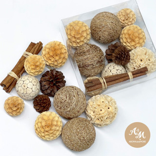 Aroma&amp;more -ลูกบอล Handmade จากวัสดุธรรมชาติคละเเบบและขนาดสำหรับตกแต่งห้องต่าง/Natural Handmade Ball Assorted