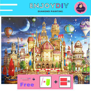 ครอสติสคริสตัล 5d diy diamond painting แบบเม็ด ลาย ปราสาทสวย ติดเต็ม เม็ดกลม EnjoyDIY พร้อมส่งจากไทย