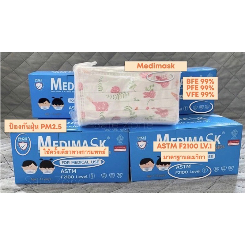 ‼️พร้อมส่ง‼️ Medimask หน้ากากอนามัยเด็ก 3 ชั้น เกรดการแพทย์  อายุ 7-14 ปี  🔺ลายกระต่ายชมพู🔺ป้องกันฝุ่น PM 2.5 ผลิตไทย