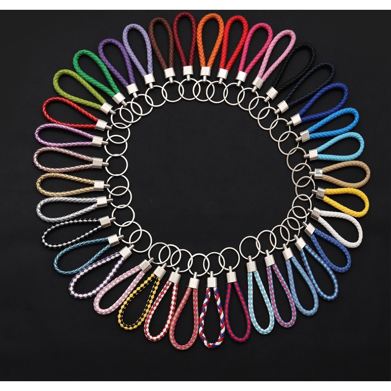 พวงกุญแจหนังPU (มี 11 สีให้เลือก) แฮนด์เมดถักเชือก ห้อยกระเป๋า หนังถัก