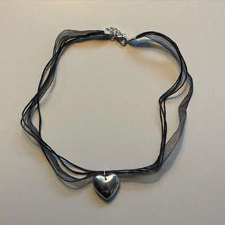 i/flower/you รุ่น glassy heart (silver)+ribbon necklace