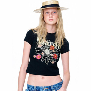 MARDI MERCREDI  CROPPED TSHIRT FLOWERMARDI BLOSSOM_BLACK CREAM direct shipiing from korea