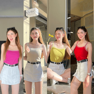 เสื้อกล้าม เสื้อสายเดี่ยว ไหมพรม ยืดเยอะม้ากน้ารุ่นนี้ แต่งตัดขอบสี ใส่วันสบาย ใส่เที่ยวคาเฟ่ก้เริ่ด รุ่น มาเบล