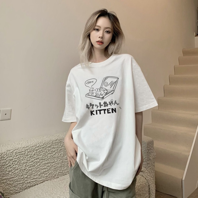 SOS ส่งจากไทย เสื้อยืดคอตตอนผู้หญิง ลายแมวน้อย ไส่ได้ในวันสบาบๆ #A18