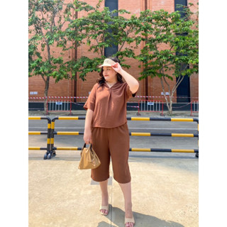 COZY SET เซ็ตเสื้อ+กางเกง4ส่วน ผ้าไม่ต้องรีด ใส่สบาย แฟชั่นสาวอวบ เสื้อผ้าPlussize : by Plus.bkk