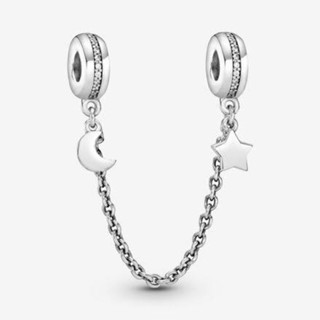 (พร้อมส่ง)Pandora Half Moon &amp; Star Safety Chain เซฟตี้พระจันทร์ดาว Pandoraของเเท้100%